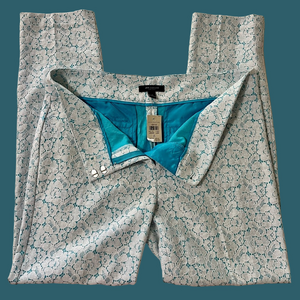 NWT ANN TAYLOR gorgeous summer pants white floral lace on sky blue lining